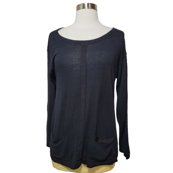 Cable & Gauge Women's Black Boatneck Lightweight Long Sleeve Pocket Sweater Med - Picture 1 of 7